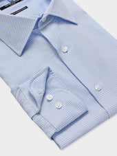 Chemise Non Iron Slim En Coton Jacquard Bleu Ciel Carreaux