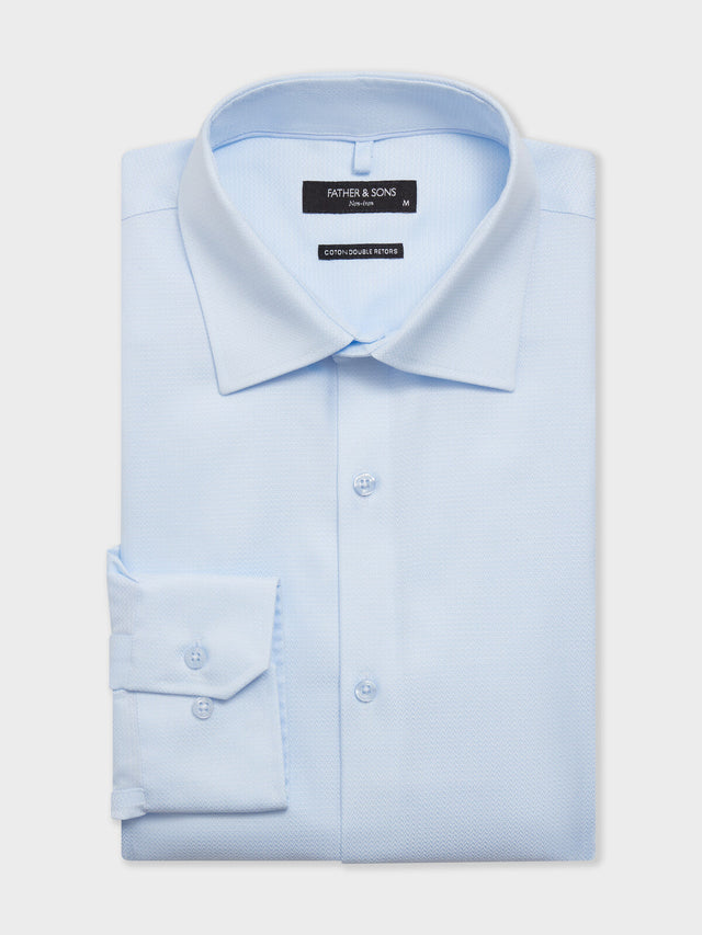 Chemise non-iron regular en coton chevron bleu ciel
