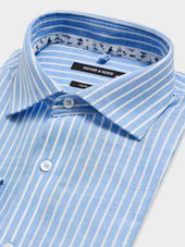 Chemise Regular En Popeline De Coton Bleu Ciel Rayures