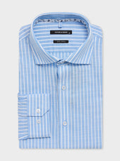 Chemise regular en popeline de coton bleu ciel à rayures