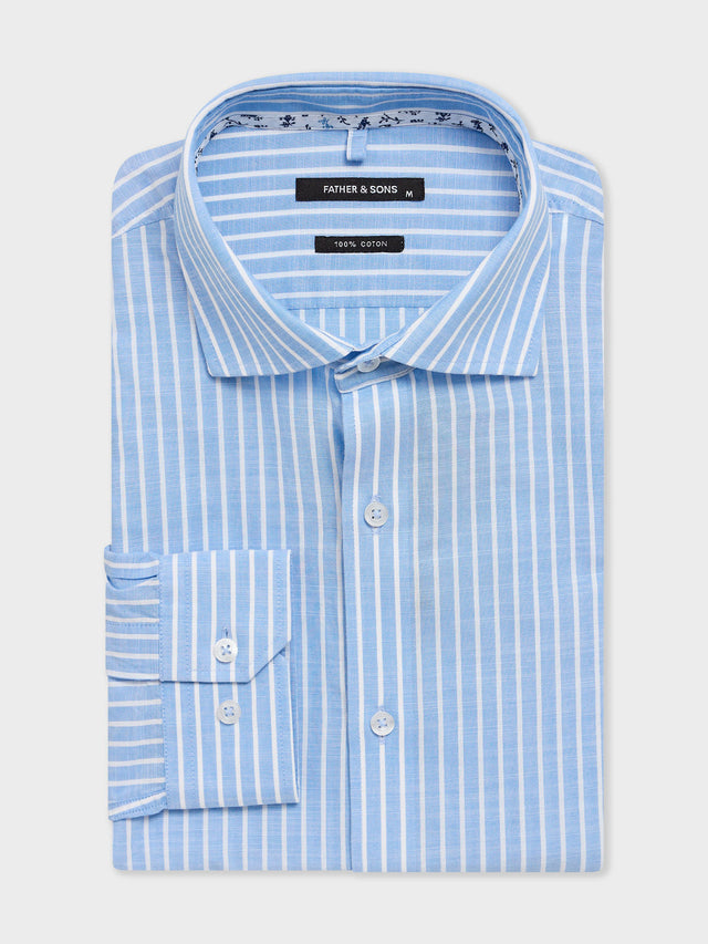 Chemise regular en popeline de coton bleu ciel à rayures