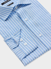 Chemise Regular En Popeline De Coton Bleu Ciel Rayures