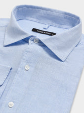 Chemise Slim En Pinpoint De Lin Et Coton Bleu Ciel Carreaux