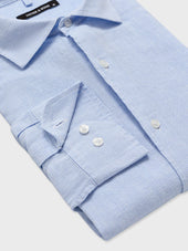 Chemise Slim En Pinpoint De Lin Et Coton Bleu Ciel Carreaux