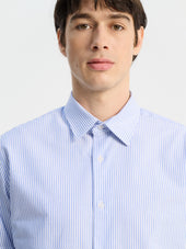Chemise Regular En Coton Oxford Bleu Ciel Rayures
