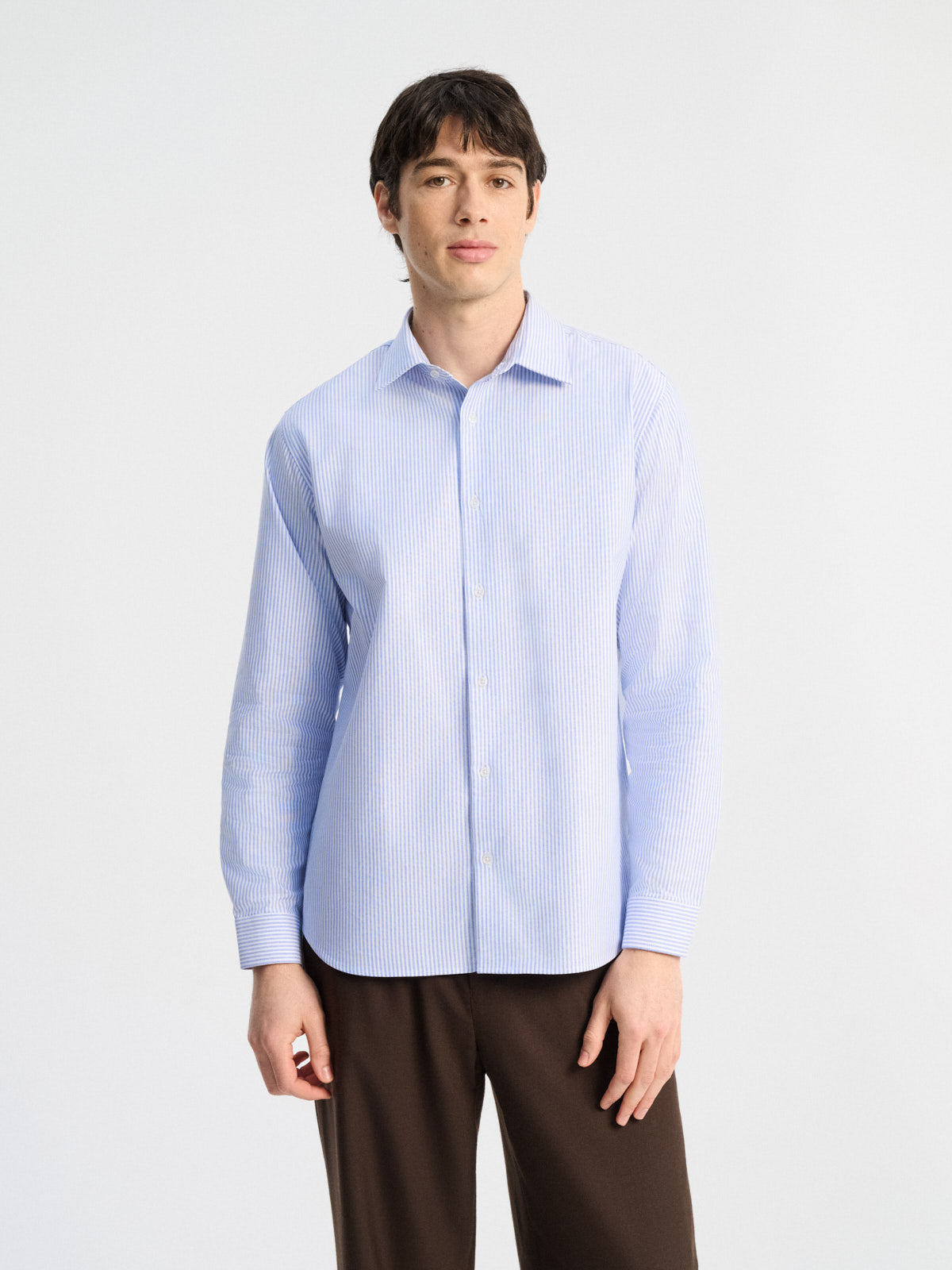Chemise Regular En Coton Oxford Bleu Ciel Rayures