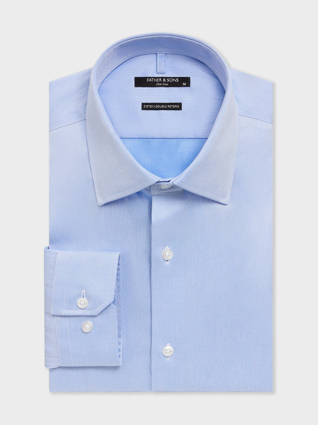 Chemise non-iron slim en coton chevron bleu