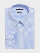 Chemise non-iron slim en popeline de coton bleu à rayures