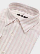 Chemise Regular En Popeline De Lin Et Coton Rayures Beiges