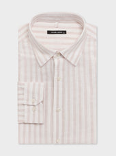 Chemise regular en popeline de lin et coton à rayures beiges
