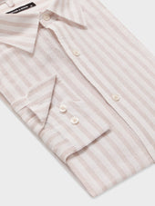 Chemise Regular En Popeline De Lin Et Coton Rayures Beiges