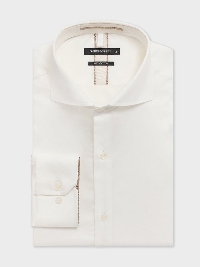 Chemise slim en satin de coton écru