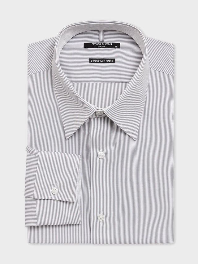 Chemise non-iron slim en popeline de coton à rayures grises
