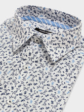 Chemise Regular En Popeline De Coton Stretch Motif Fleuri Bleu Indigo