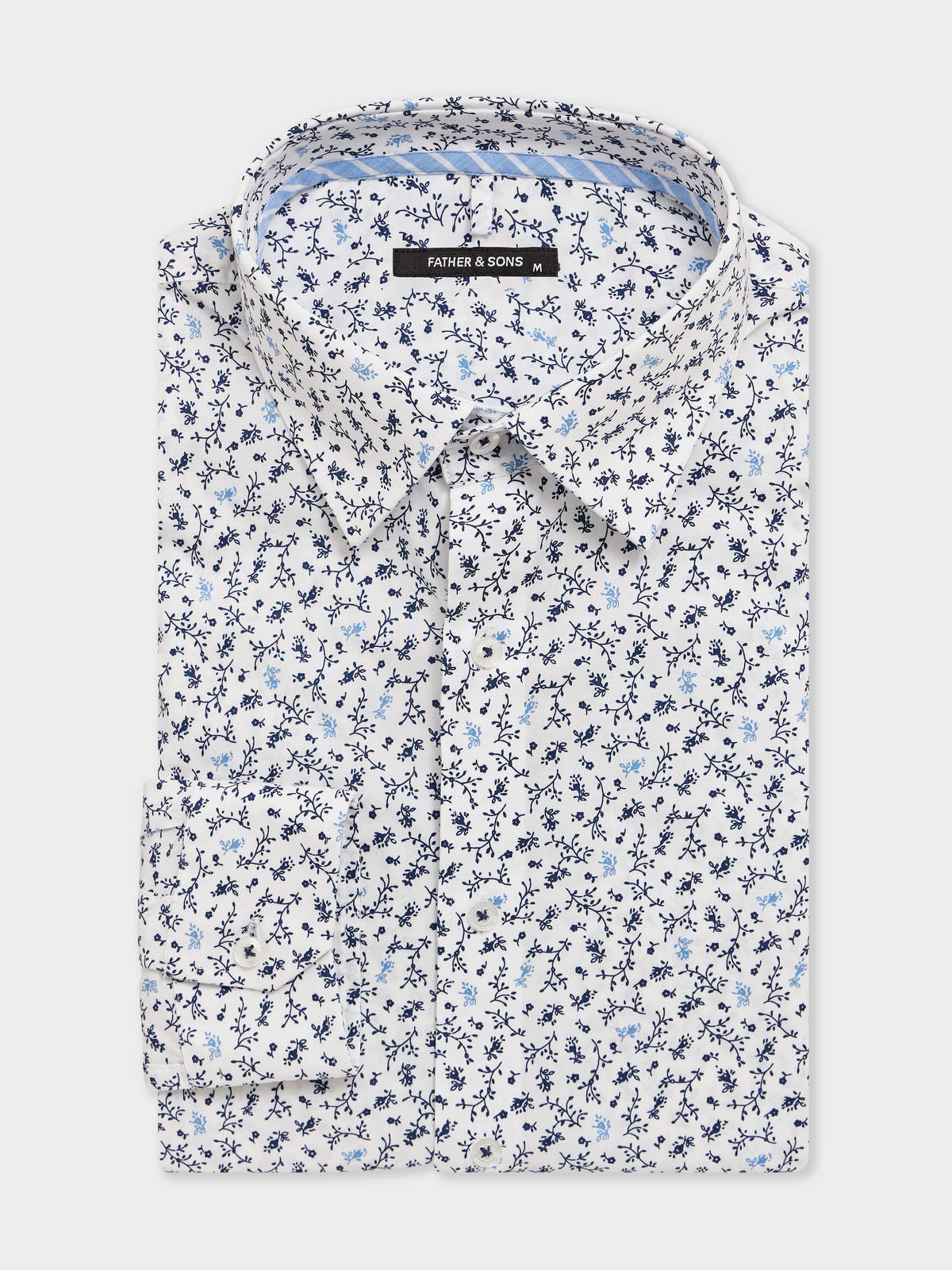 Chemise Regular En Popeline De Coton Stretch Motif Fleuri Bleu Indigo