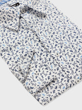 Chemise Regular En Popeline De Coton Stretch Motif Fleuri Bleu Indigo