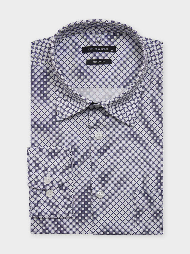 Chemise loose en popeline de coton à motif bleu indigo