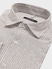 Chemise Regular En Pinpoint De Lin Et Coton Kaki Rayures