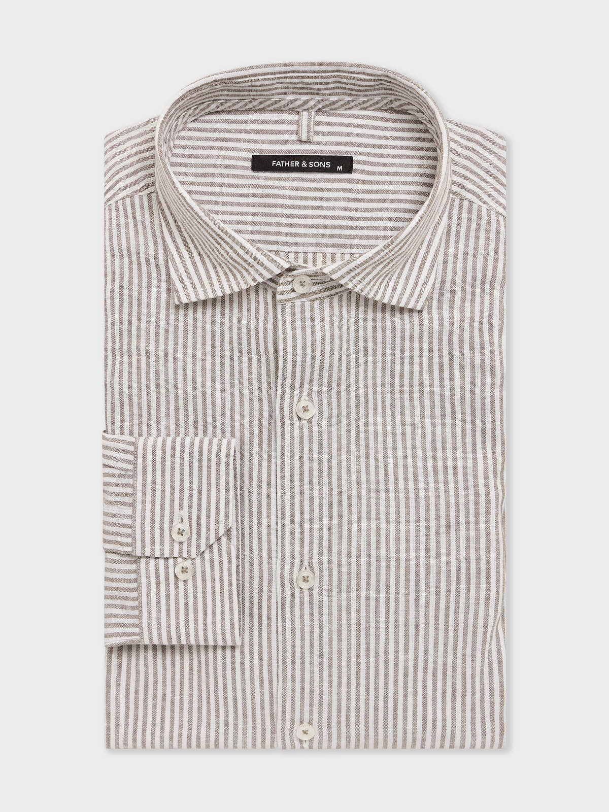 Chemise Regular En Pinpoint De Lin Et Coton Kaki Rayures