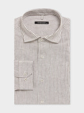 Chemise regular en pinpoint de lin et coton kaki à rayures