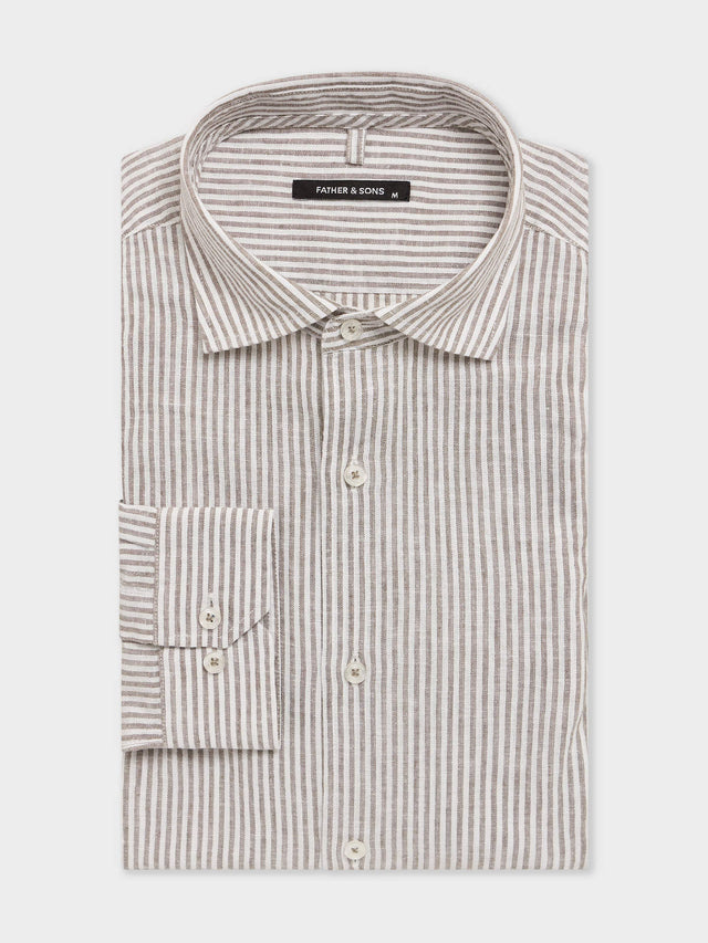 Chemise regular en pinpoint de lin et coton kaki à rayures