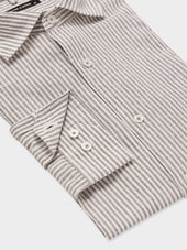 Chemise Regular En Pinpoint De Lin Et Coton Kaki Rayures