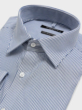 Chemise Non Iron Slim En Twill De Coton Rayures Bleu Marine