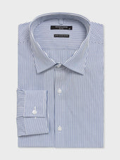 Chemise non-iron slim en twill de coton à rayures bleu marine