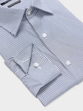 Chemise Non Iron Slim En Twill De Coton Rayures Bleu Marine