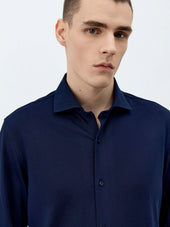 Chemise Slim en popeline de coton mélangé bleu marine