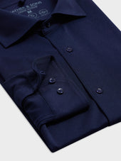 Chemise Slim En Maille Piqu E Bleu Marine