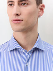 Chemise Slim En Maille Bleu Marine Rayures