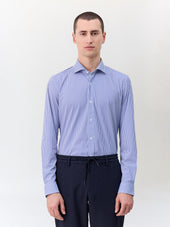 Chemise Slim En Maille Bleu Marine Rayures