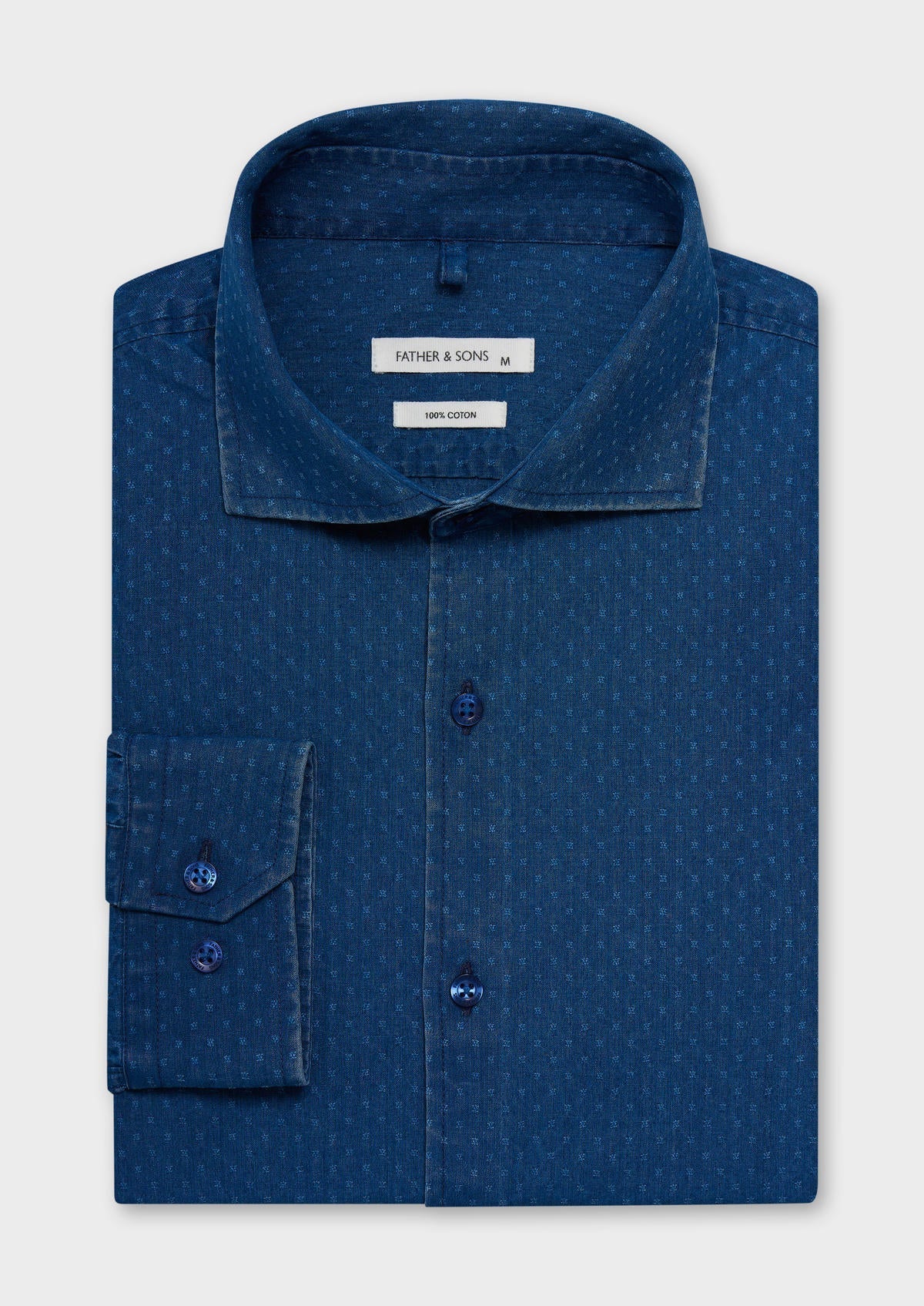 Shirt Sport Regular En Coton Fa Onn Bleu Indigo Motif Fantaisie