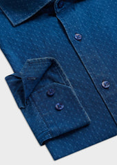 Shirt Sport Regular En Coton Fa Onn Bleu Indigo Motif Fantaisie