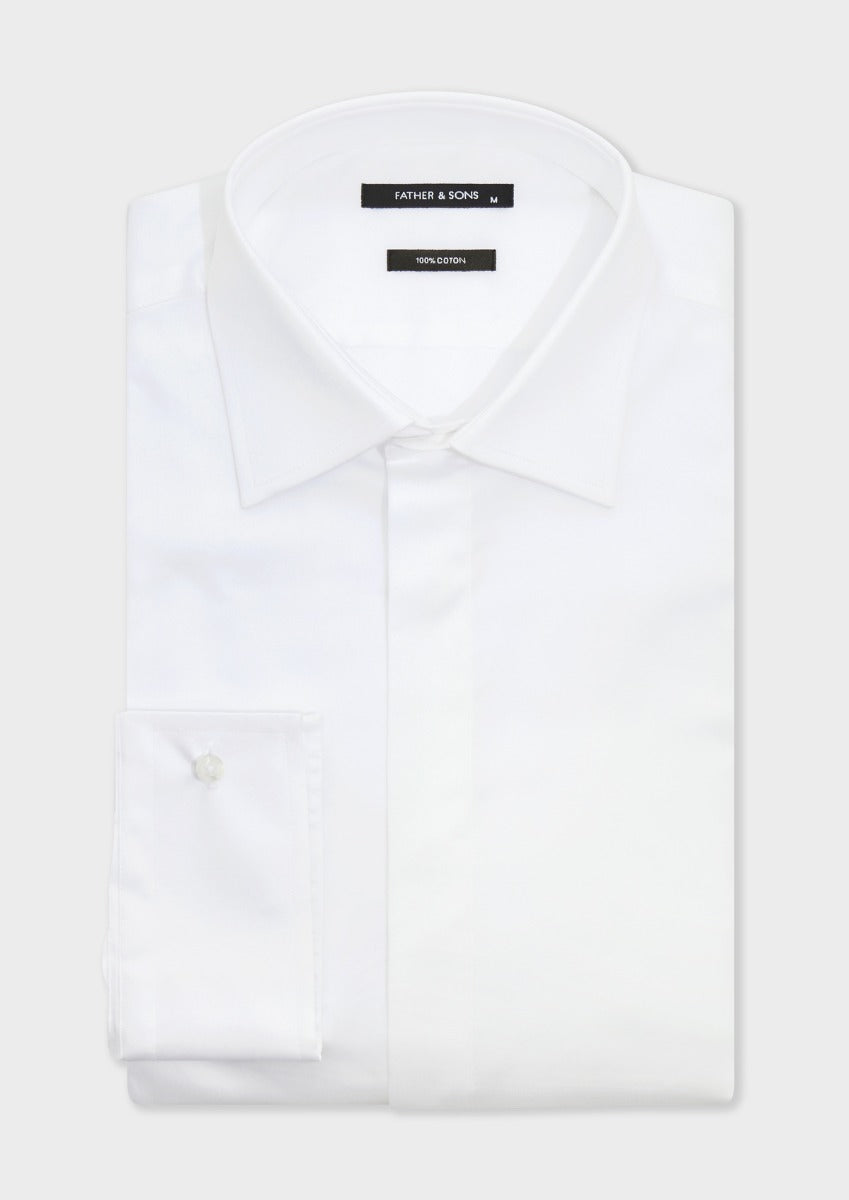 Chemise Habill E Regular En Satin De Coton Uni Blanc