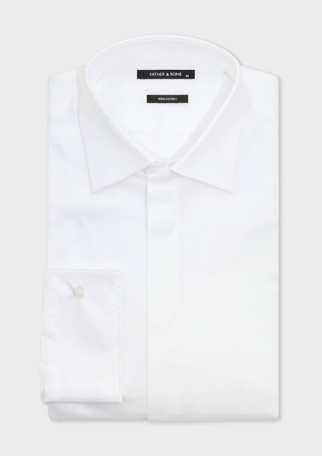 Chemise habillée Regular en satin de coton uni blanc