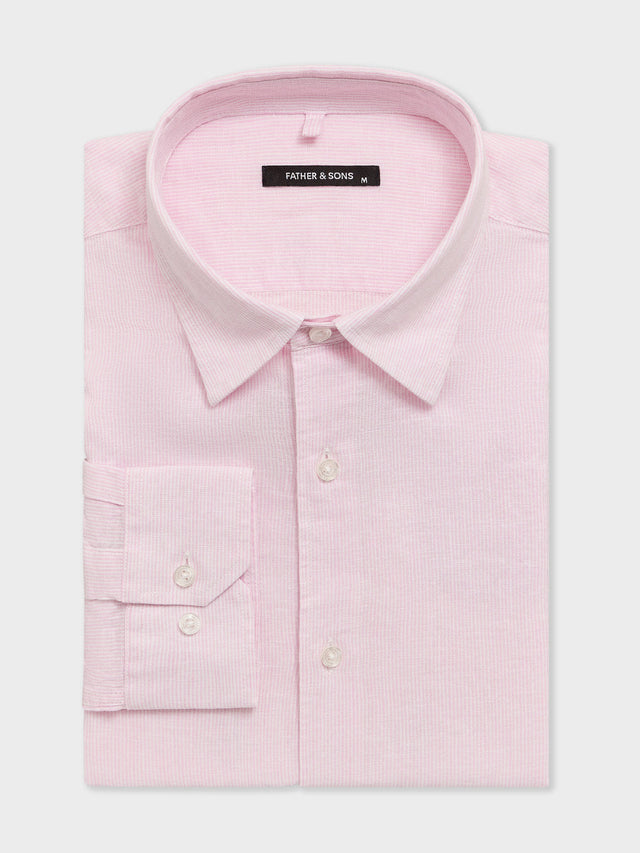 Chemise slim en pinpoint de lin et coton roses à rayures