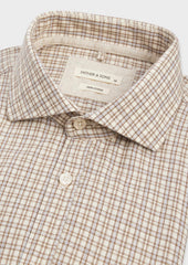 Chemise Slim En Twill De Coton Beige Carreaux