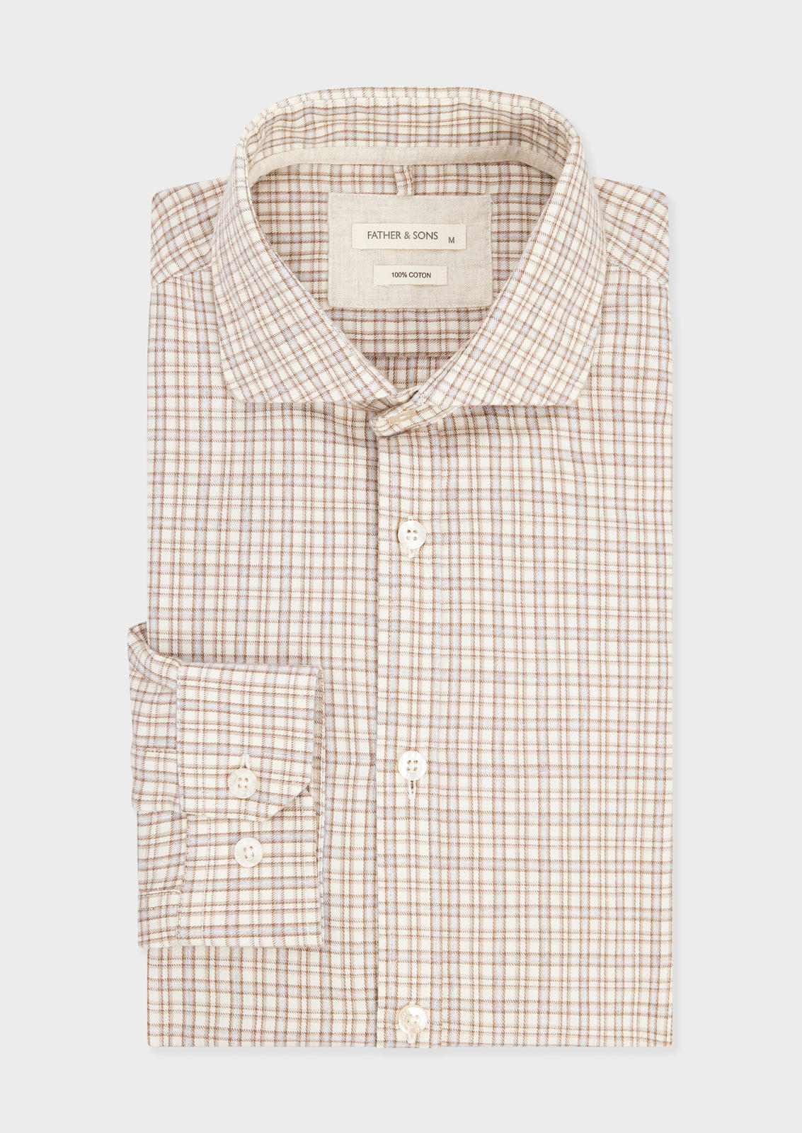 Chemise Slim En Twill De Coton Beige Carreaux