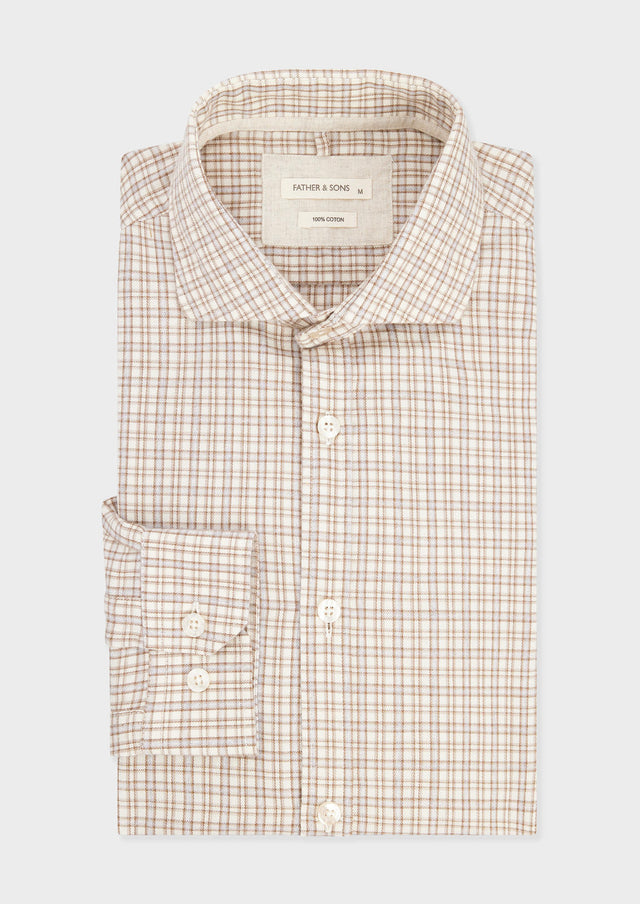 Chemise Slim en twill de coton beige à carreaux