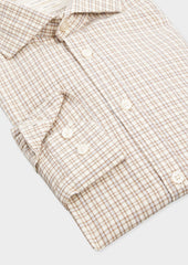 Chemise Slim En Twill De Coton Beige Carreaux