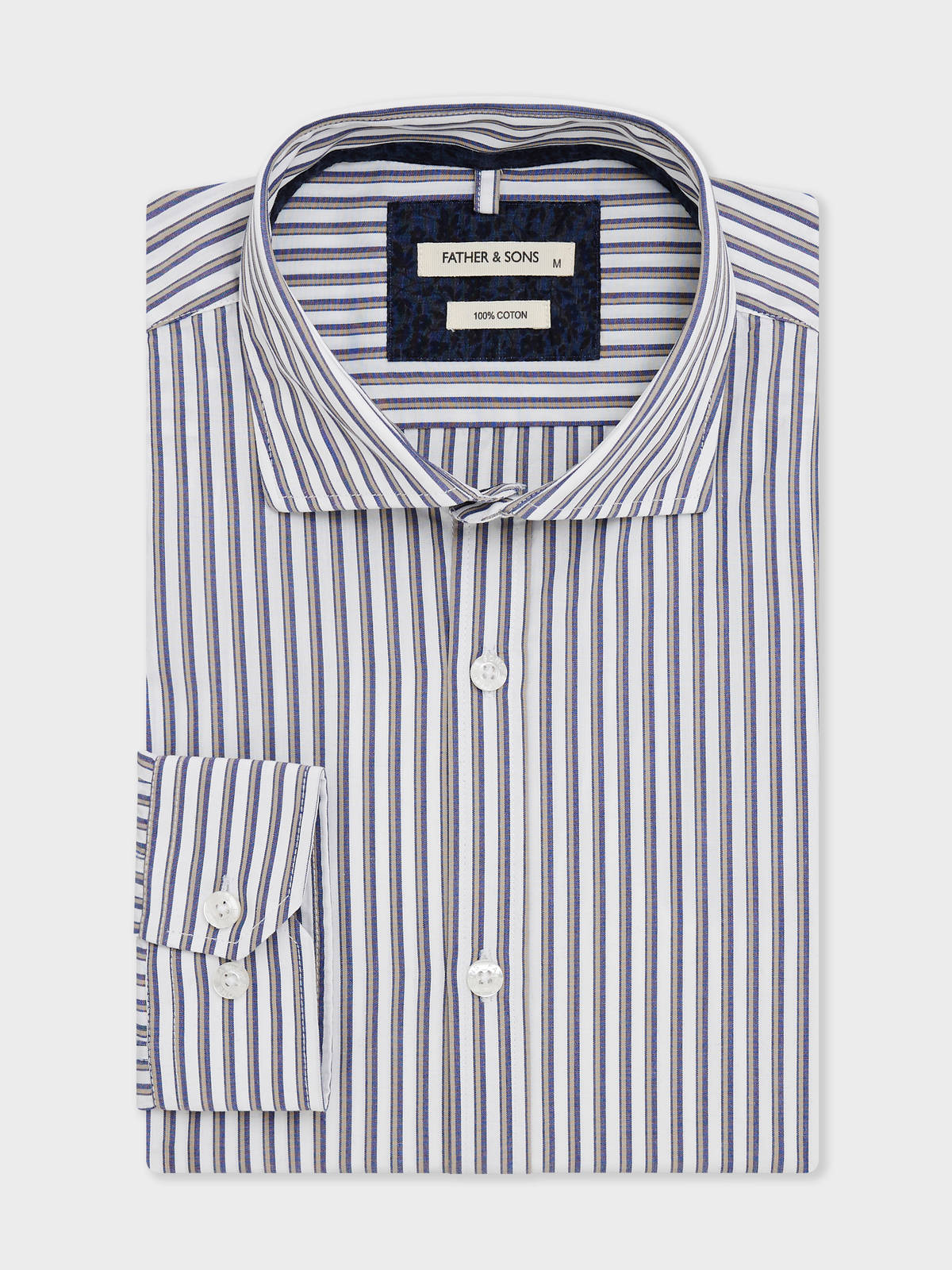 Chemise Slim En Popeline De Coton Blanc Rayures Bleu Et Beige