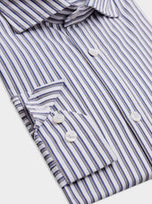 Chemise Slim En Popeline De Coton Blanc Rayures Bleu Et Beige