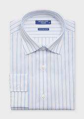 Chemise habillée non-iron Slim en coton Jacquard blanc à rayures bleu ciel
