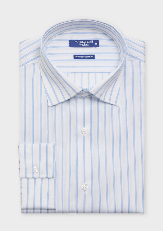 Chemise habillée non-iron Slim en coton Jacquard blanc à rayures bleu ciel