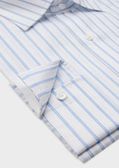 Chemise Habill E Non Iron Slim En Coton Jacquard Blanc Rayures Bleu Ciel