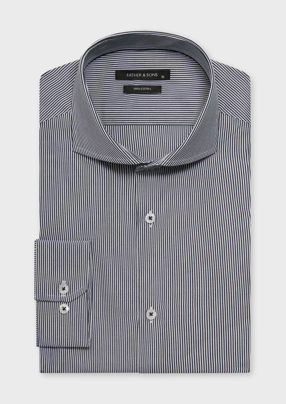 Shirt Habill E Slim En Popeline De Coton Blanc Rayures Bleu Marine
