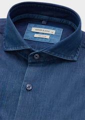 Chemise Sport Slim En Coton Uni Bleu Jeans