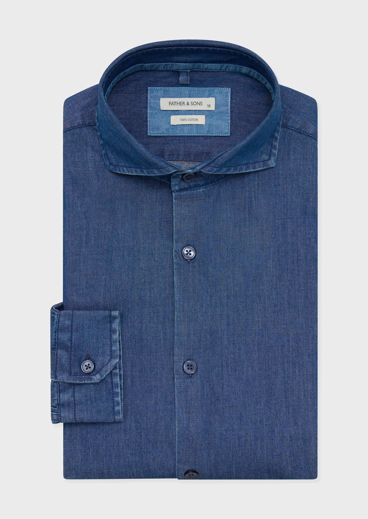 Chemise Sport Slim En Coton Uni Bleu Jeans